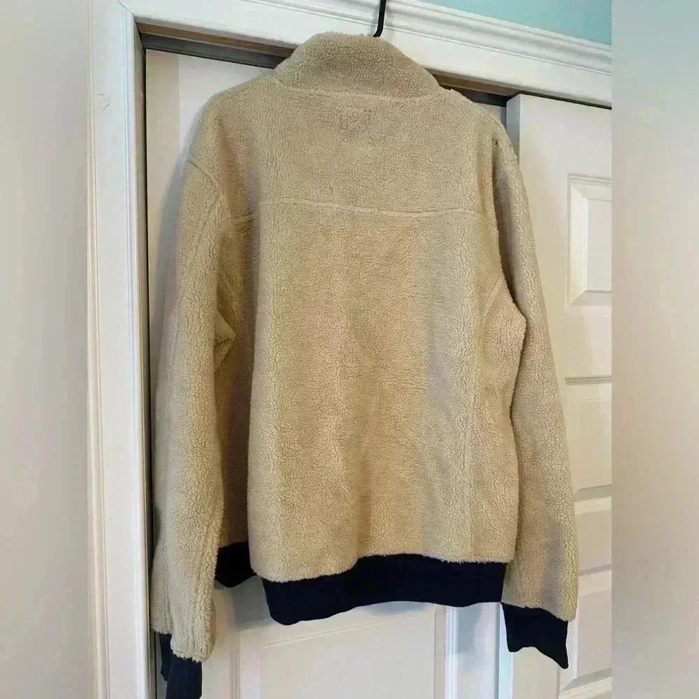J. Crew Men’s Sherpa Fleece 1/4 Button Down Snap Shirt Jacket Beige Size Large